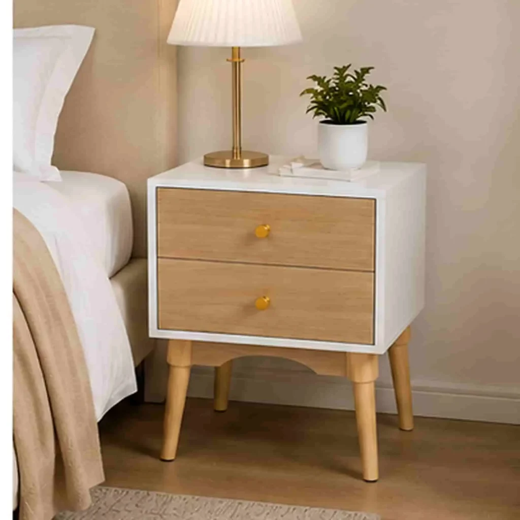 Custom bedroom nightstand in a modern bedroom setting