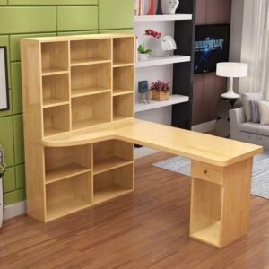 Durable filing cabinet integrated into modern office table – side angle