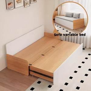 The Magician of Space dual-purpose sofa bed opened into a comfortable double bed in a modern small apartment.