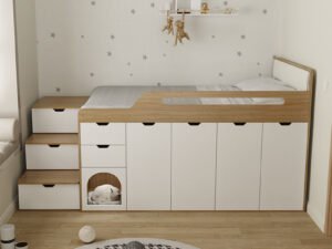 Ultimate space-saving bed furniture with built-in pet house – front view