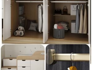 Multifunctional bed with wardrobe and pet house