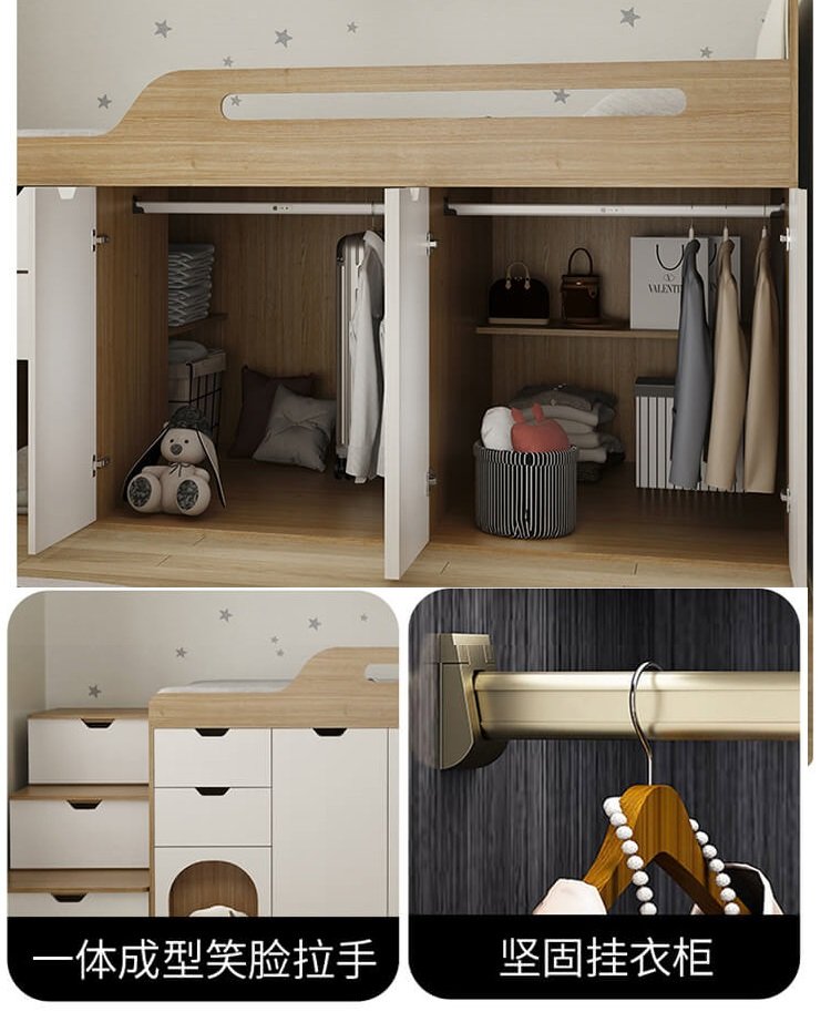 Multifunctional bed with wardrobe and pet house