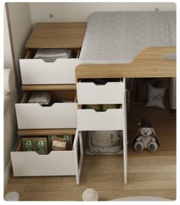 SMultifunctional bed wardrobe pet nook for small apartment,Space-saving bed built in pet house.