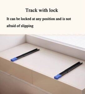 Modern slide-rail window sill desk that extends and retracts for flexible use.