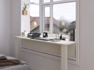 Space-Saving Slide-Rail Computer Table full view,Pull-out computer desk with lock designed for small-sized apartment bedrooms.