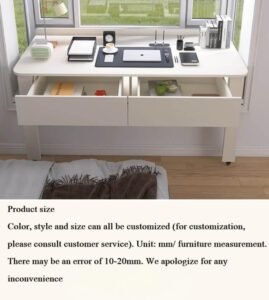 Customized telescopic children's study desk integrated into a bay window for space-saving.