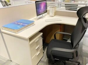 White Panel Study Table and Bookshelf Set for Home Office