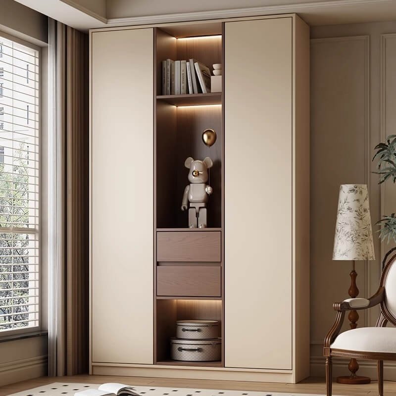 Modern panel dining room sideboard with wood grain finish and soft-closing doors.