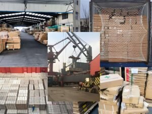 Packed plywood furniture loaded into shipping containers, representing global export operations in 2025.