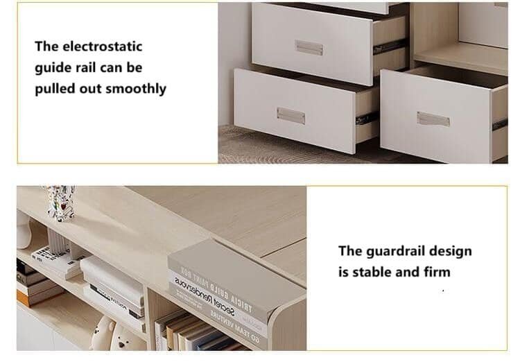 Custom-sized desk and bookshelf combination unit in home office