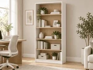 Modern home office bookcase made with engineered wood panels and melamine finish for OEM furniture manufacturing