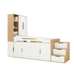 Modern panel furniture integrated design: bed, drawers, and storage in one compact unit.