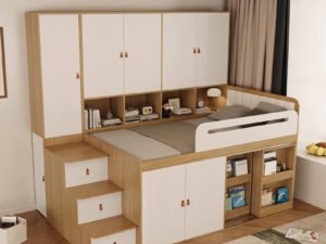 Space-Saving Study Loft Bed with Storage Drawers – full view