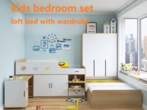 Space-saving kids' bedroom furniture with bunk bed and storage