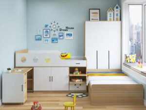 kids high sleeper bed, childrens-loft-bed-with-desk，Ultimate Space-Saving Loft Bed with Wardrobe & Study Desk