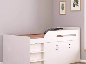 space-saving small room kids loft bed with storage and wardrobe