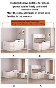 Space efficient loft bed for a small girl's room with wardrobe.