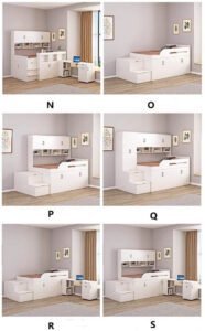 Sturdy metal-framed youth loft bed with solid panel desk and wardrobe.