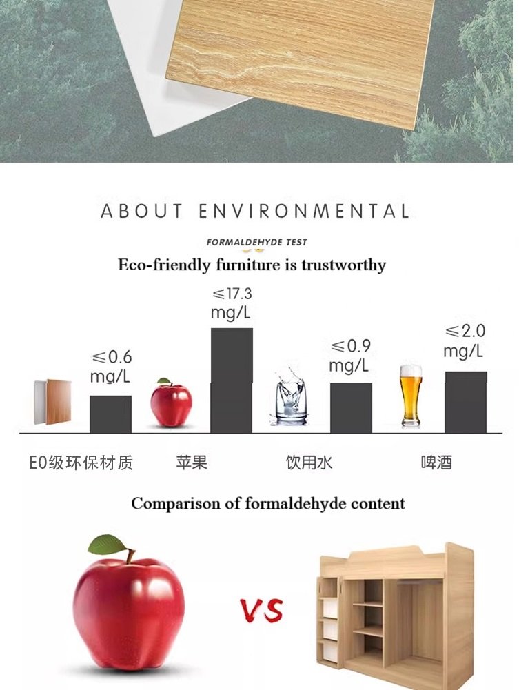 Multifunctional space-saving bed with integrated wardrobe and ladder cabinet made of environmental panel.