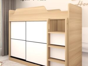 Non-toxic space-saving bed unit with integrated closet and storage stairs,loft bed with desk & storage.