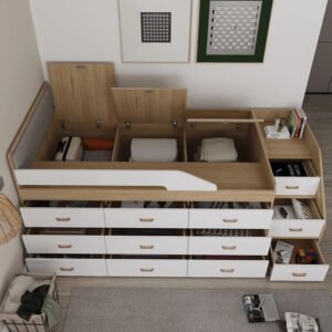 Space-Saving Bed with Built-In Pet House,Multifunctional bed wardrobe pet nook for small apartment