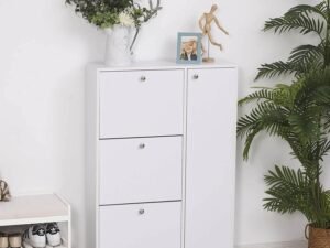 Entryway shoe cabinet plywood natural oak finish front view