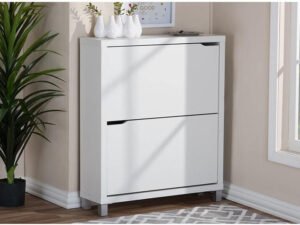 Entryway shoe storage bench cabinet front view