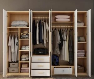 Customizable MDF Wardrobe Closet, White Finish, Spacious Hanging Space