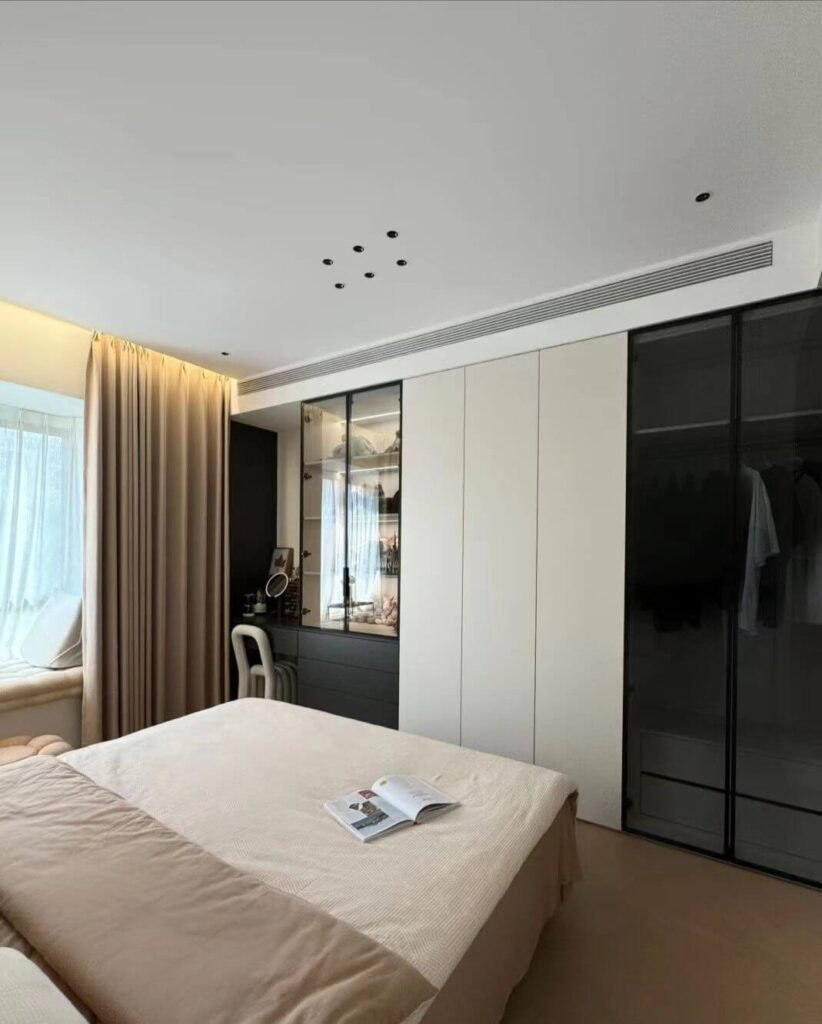 Space-Saving Bedside Cabinet with Vertical Coat Storage