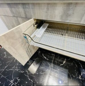 Close-up of locker door hinge mechanism and internal structure