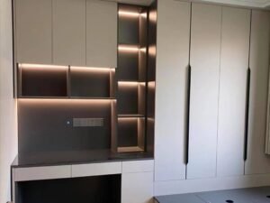 Contemporary melamine storage cabinet in white finish – bedroom furniture