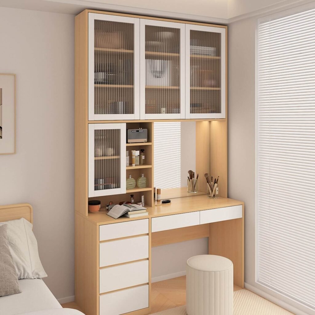 Side view of the sturdy panel construction of the dressing table