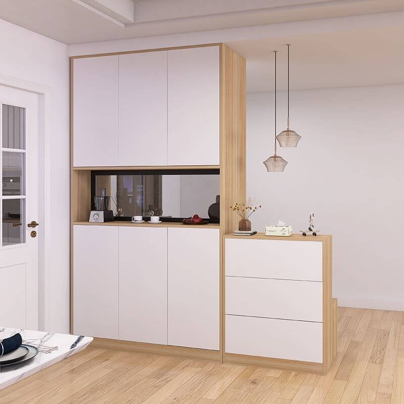 thin shoe cabinet with flip down fronts installed in a narrow apartment entryway