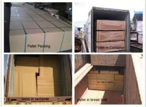 Stacking and securing board furniture in export container