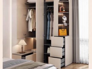 Space‑saving bedside stand flat‑pack layout