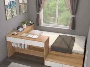 panel bed with storage for bay window custom design