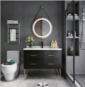 modern wall mounted bathroom vanity cabinet with integrated basin