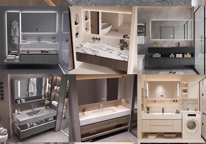 Sleek Luna floating modern bathroom vanity cabinet with a soft-closing drawer in a grey finish.