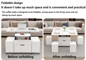 Ergonomic multi-functional table with rock texture, lifting and folding features.