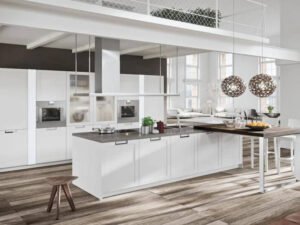 close up of white shaker kitchen cabinet door profile