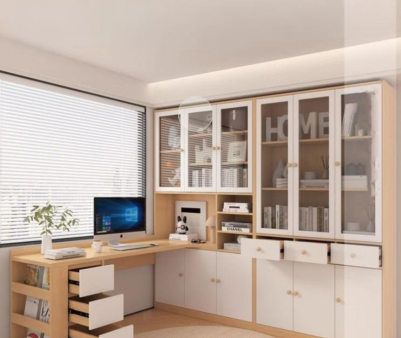 Furniture assembly line using plywood panels for cabinets and shelves