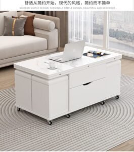 Modern rock pattern coffee table with integrated storage for small living rooms.