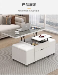 Compact Living Room Coffee Table | Rock Finish, Lift-Up & Foldable Sides