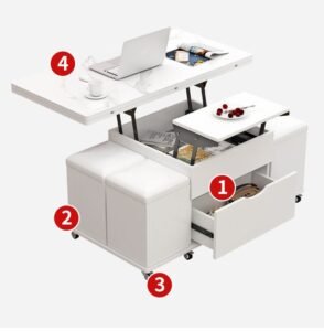 lift top coffee table raised for working or dining