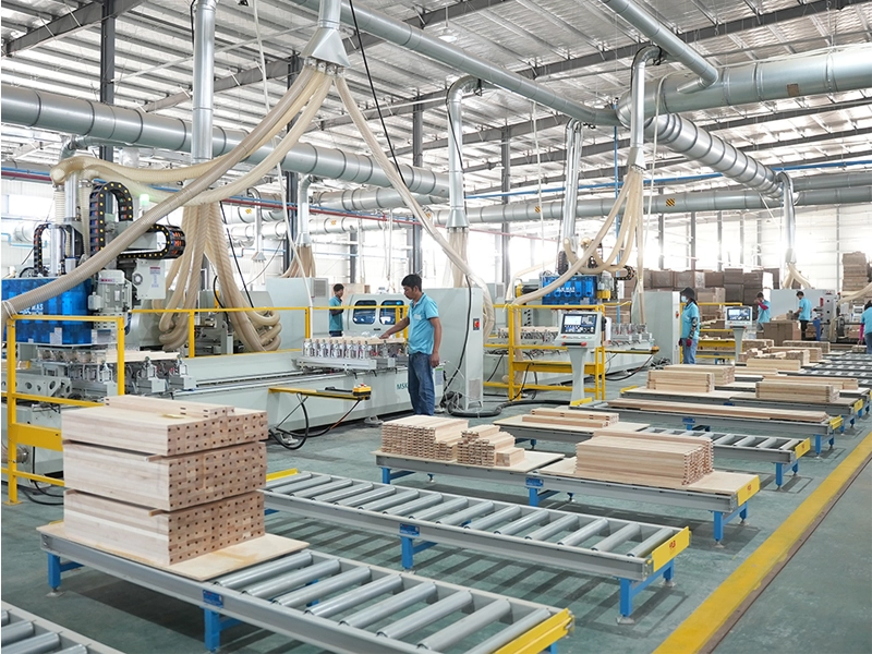 Furniture production line at Starwood factory assembling custom bedroom sets and storage solutions.