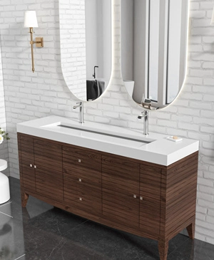Floating and floor-standing corner vanities for bathrooms comparison