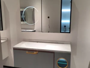 Tall cabinet storage layout for bathroom vanity sets in hotels and apartments