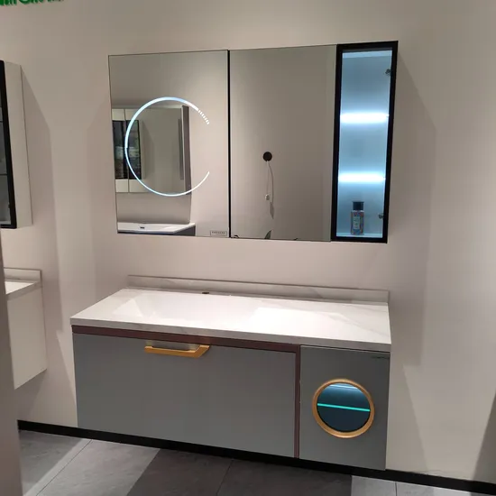 Tall cabinet storage layout for bathroom vanity sets in hotels and apartments