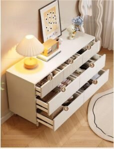 modern walnut veneer sideboard with 4 doors and soft-close hinges