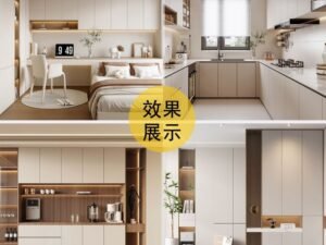 Space-saving multifunctional bed with wardrobe and desk combo, designed for compact city apartments and modern interiors.